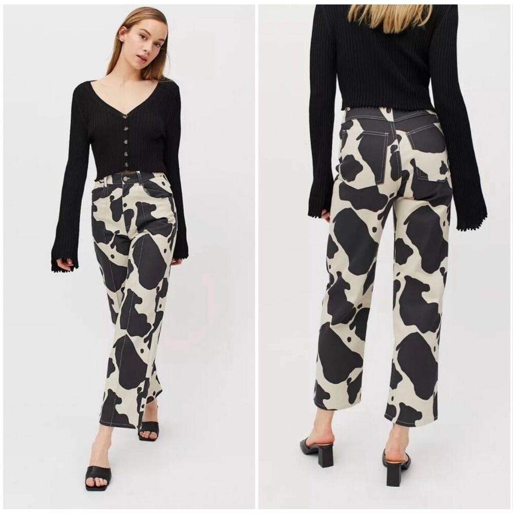 Lisa Says Gah Robyn Cow Print Jeans Straight Leg High Rise 26 LSG
